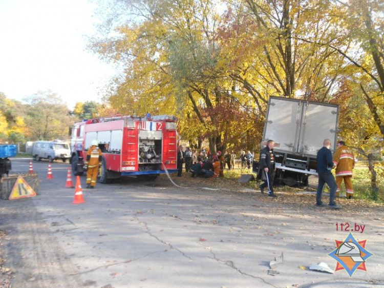 В Столинском районе работники МЧС деблокировали водителя грузовика