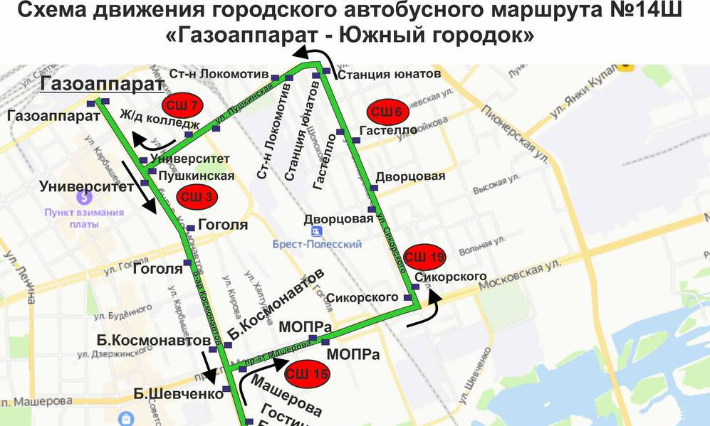 Маршрут автобуса 3 на карте Барановичей